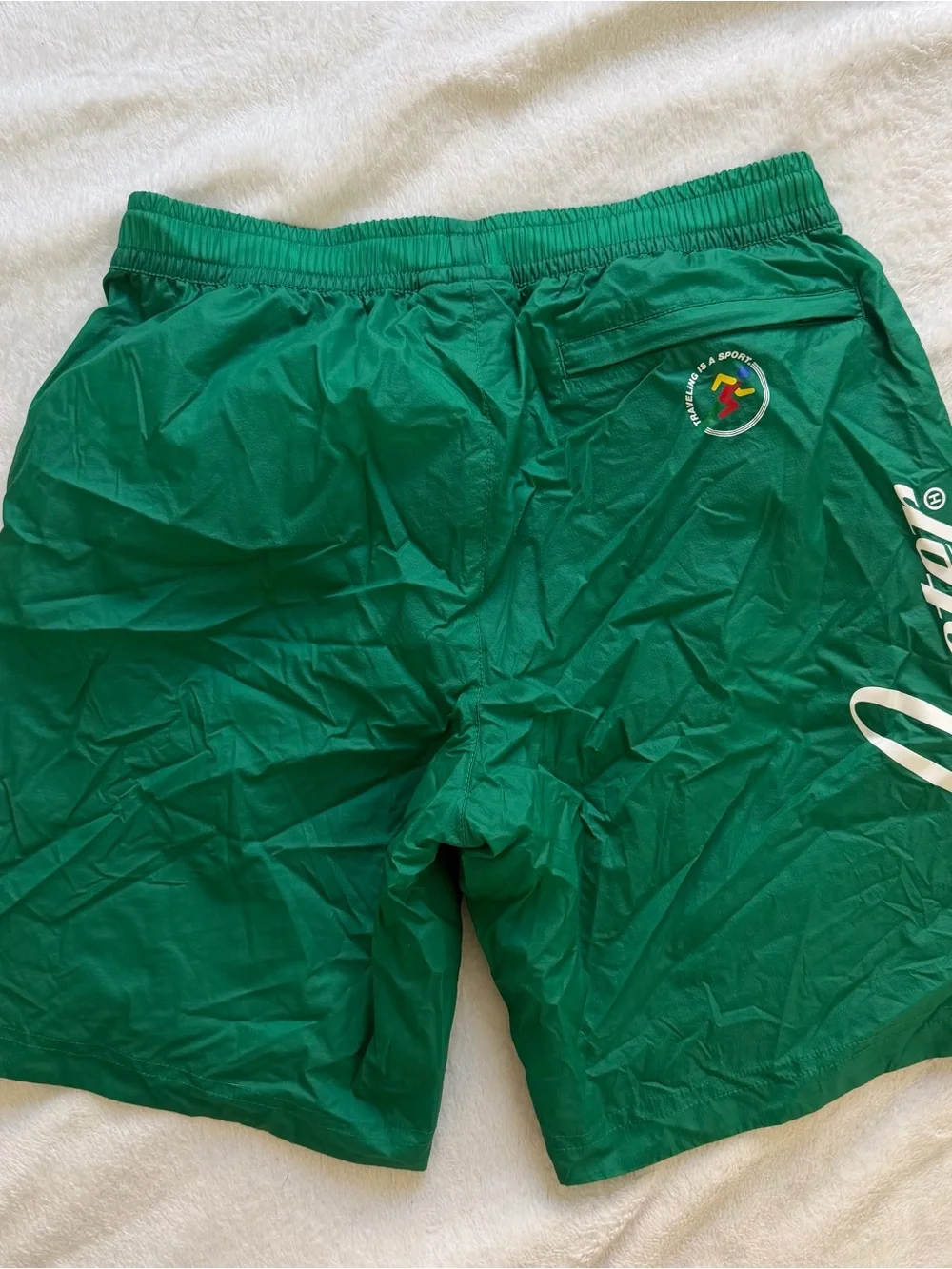 adidas x Oyster Green Athletic Shorts with White Triple Stripes